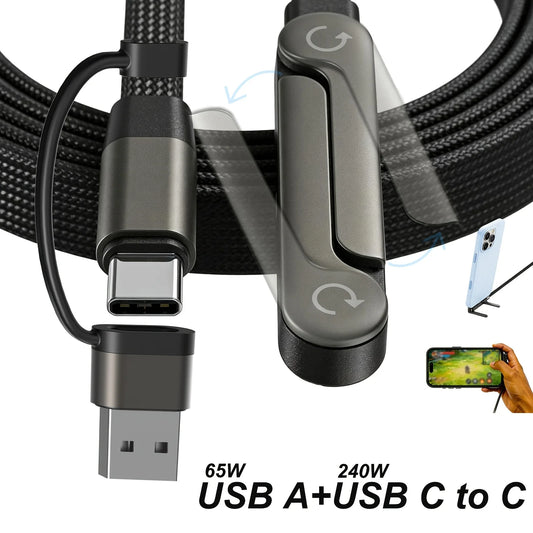 240W Fast Charging Type-C Cable with Built-in Phone Stand